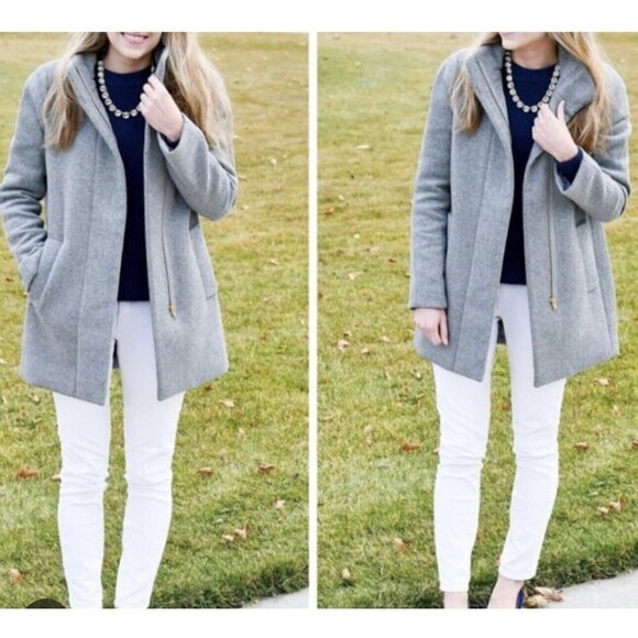 J Crew Mercantile Size 2 Gray City Coat Jacket Wool Blend Zip Pockets - Picture 1 of 8